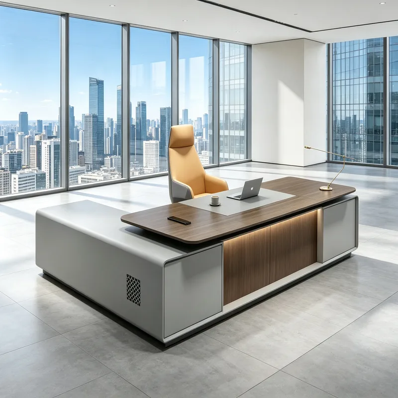 Luxury Modern Executive Desk with Side Cabinet, Business Office Manager Supervisor Desk