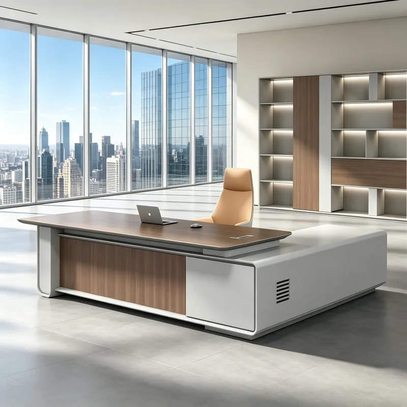 Modern Minimalist Executive Desk with Mobile Side Cabinet, Office Desk Set for Enterprise Executives