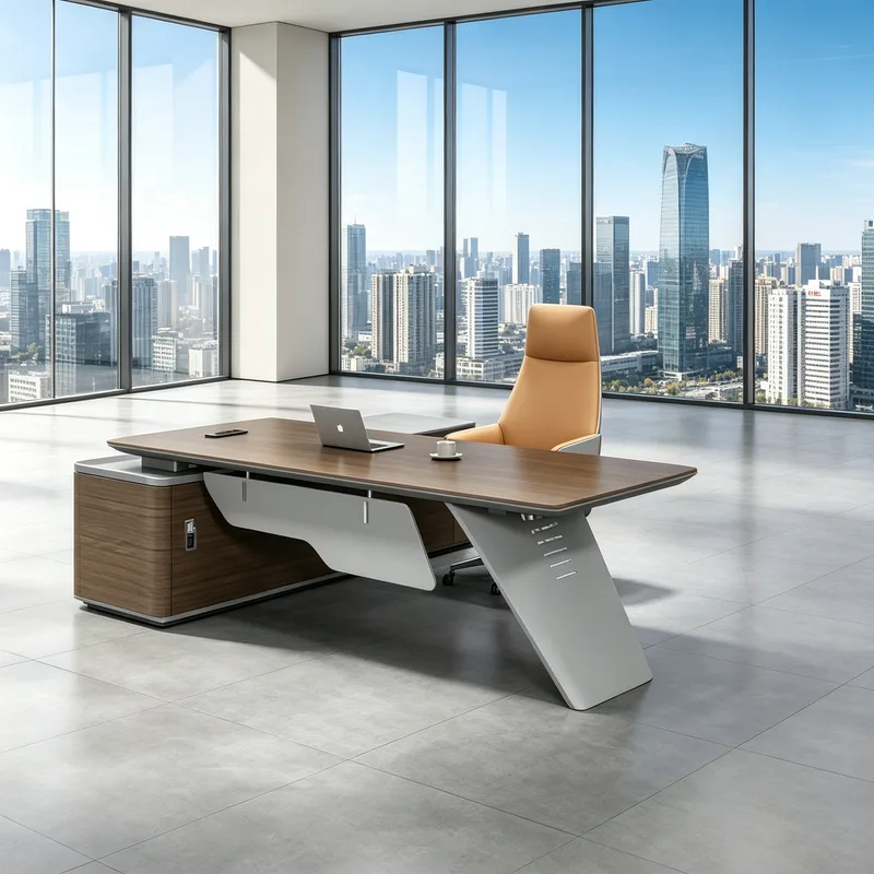 Grand L-Shaped Boss Desk, Light Luxury Executive Desk, Desk and Chair Set for General Manager's Office