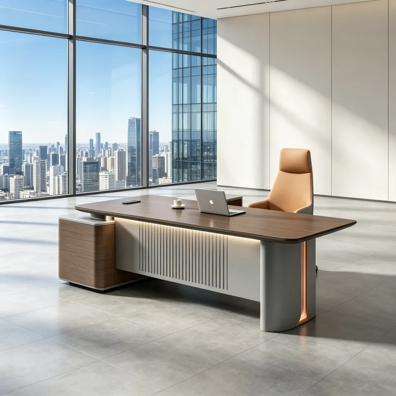 New Business Executive Desk with Side Cabinet, Modern President Desk, Premium Manager Office Desk and Chair Set