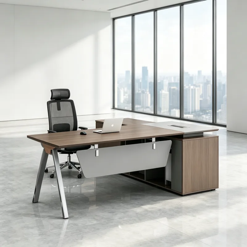 Double Staff Office Desk, Modern Minimalist Screen Workstation with Side Cabinet, Enterprise Employee Computer Desk