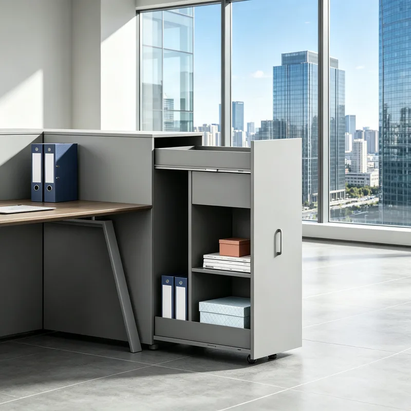 Floor‑Standing Side File Cabinet for Workstation, Matching Floor File Cabinet, Layered Open Storage, Auxiliary Cabinet for Office Documents & Files