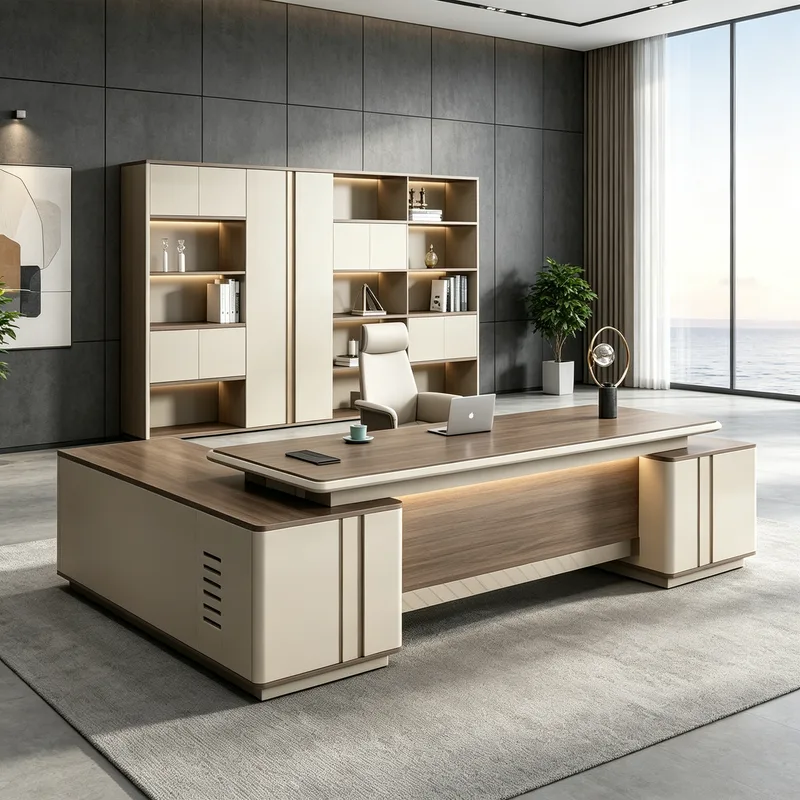 Minimalist Business Large Conference Table, Unique-Shaped Panel Negotiation Desk, Multi-Person Office Long Table
